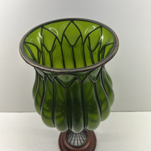 Vintage Art Nouveau Style Green Glass Ribbed Tulip Planter/candle Holder main image 5
